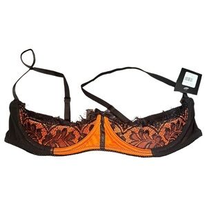 Frederick’s of Hollywood 1/2 cup orange and black lace lingerie bra top NWT